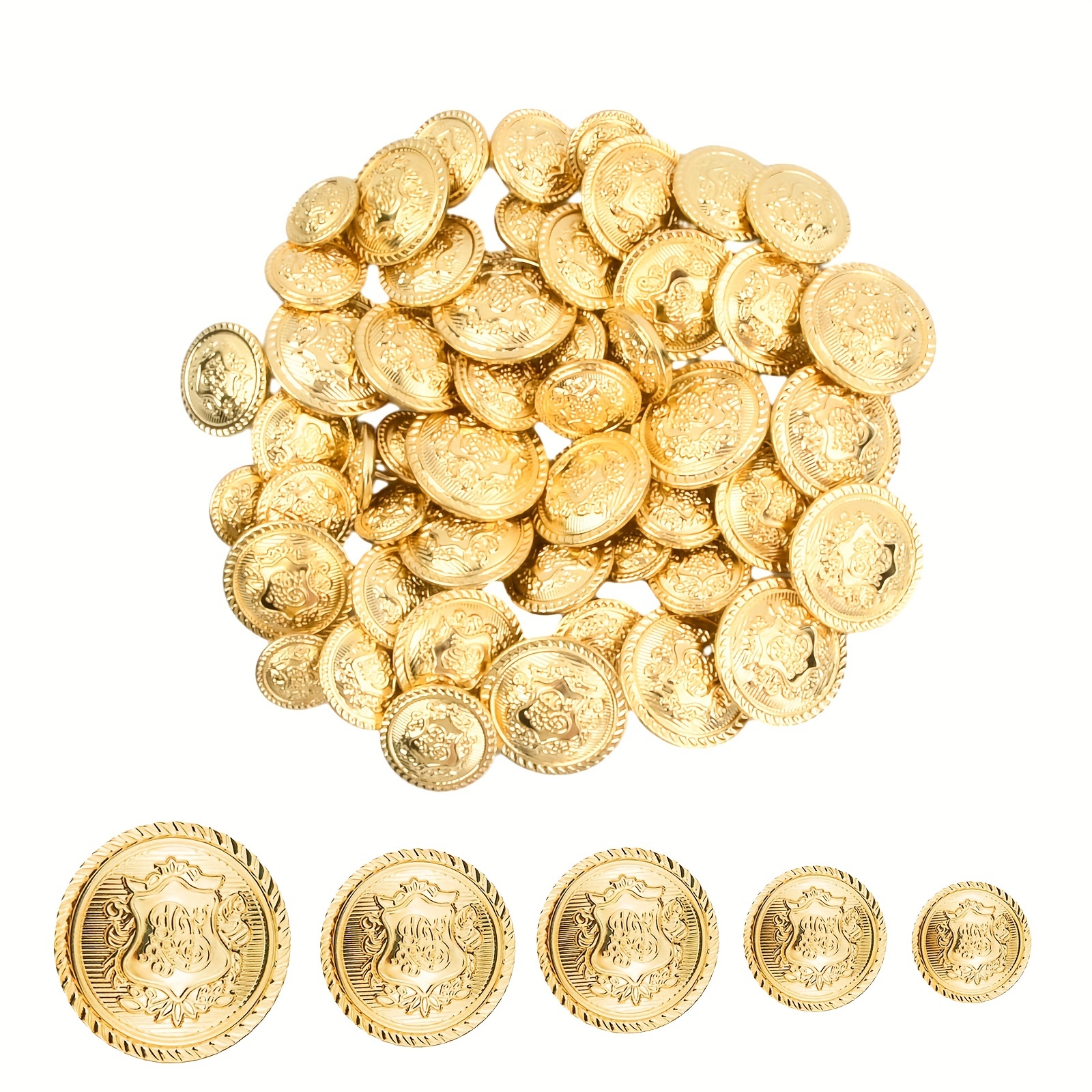 

50pcs Vintage Golden Metal Blazer Buttons Set - Assorted Sizes 15mm To 25mm For Diy Suits, Coats, Uniforms & Jeans