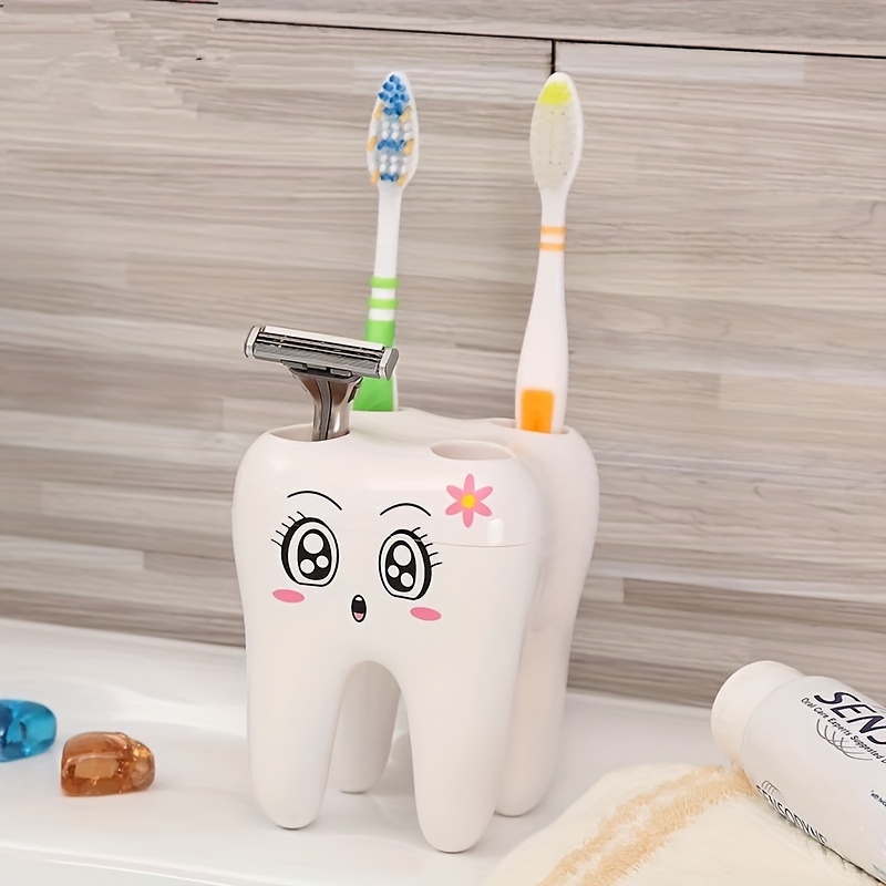 1pc toothbrush holder organizer cartoon design tooth shape holder with 4 holes bathroom accessories details 2