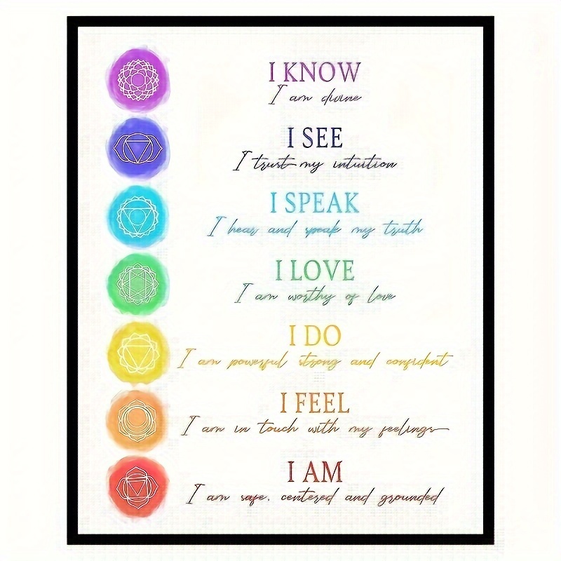 Image of 2d Flat, 2d Flat, 7 Chakra Affirmations, Yoga, Meditation, , Watercolor - 8x10 Unframed - Gift For Artist, Friend - Spiritual For Art - Wall Decor For Home, Studio, Halloween Christmas Decor
