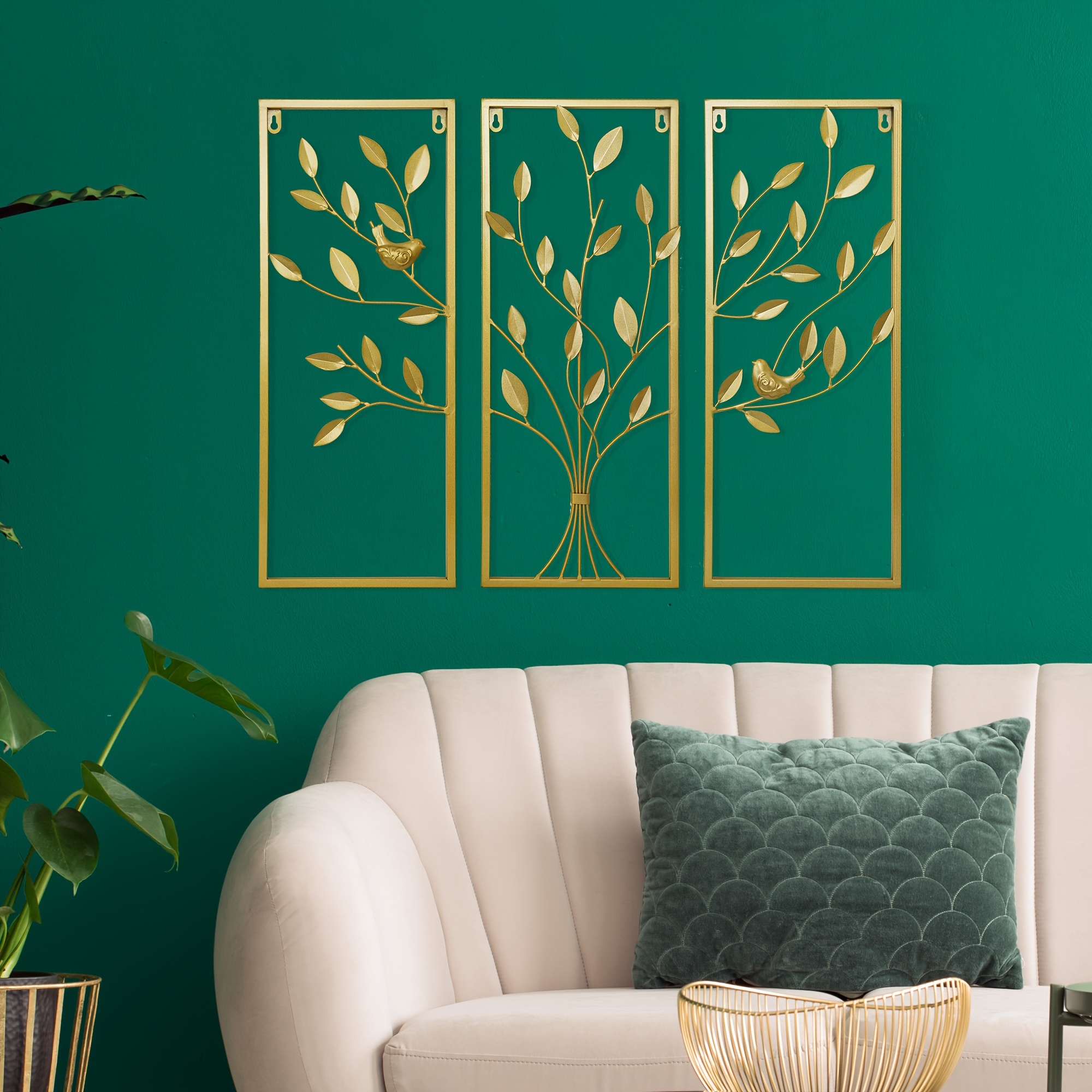 3pcs golden metal wall decor arts golden   wall hanging decor with frame for living room study room bedroom farmhouse decor housewarming gift details 2