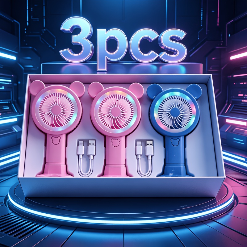 TEMU 3/2 Pack Portable Colorful Light Usb Fans, Settings - Usb Rechargeable, Long , Desktop Fan, Handheld Fan, Versatile, Beach And Outdoor Use -