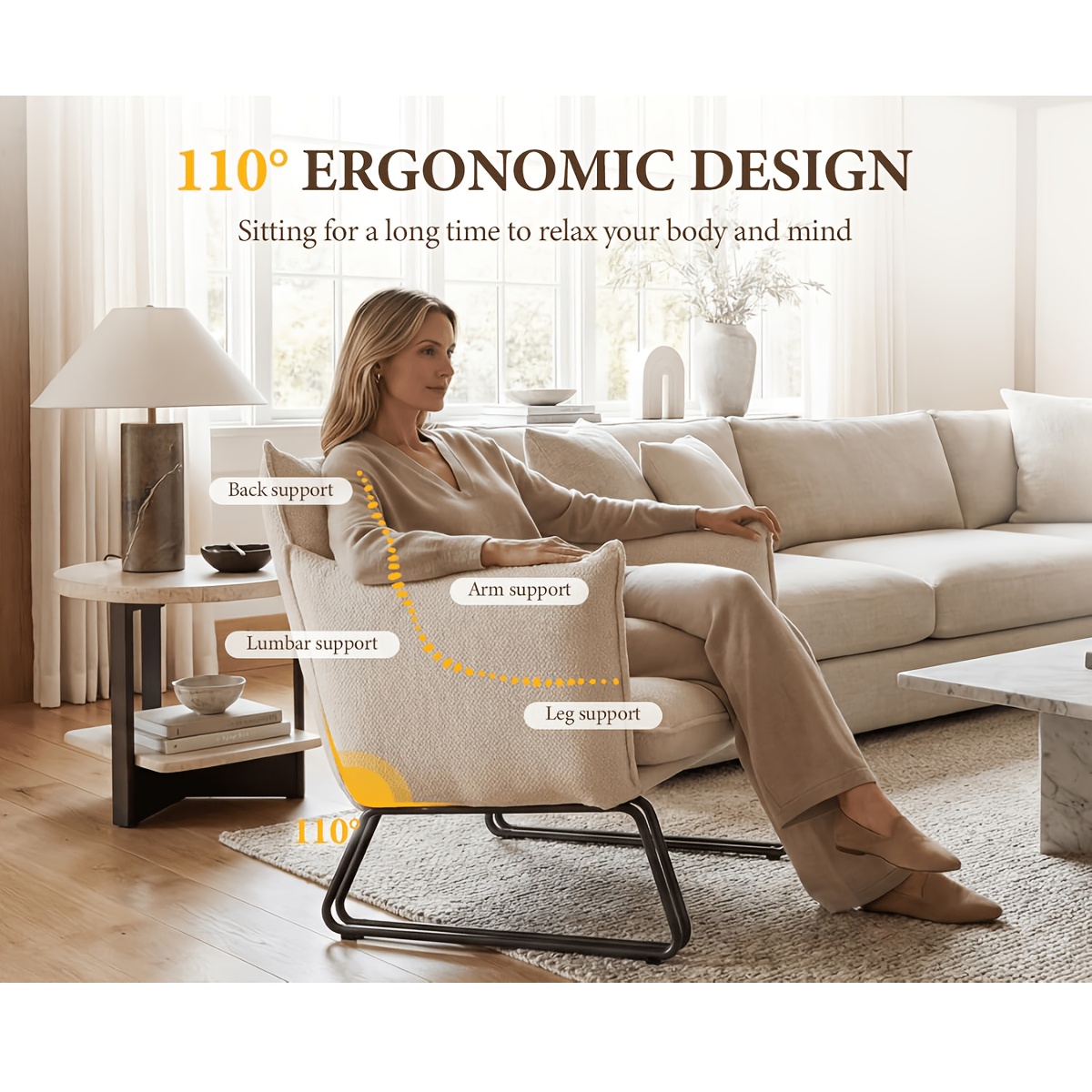 Modern Dining Chair with Thick Cushion and Metal Legs