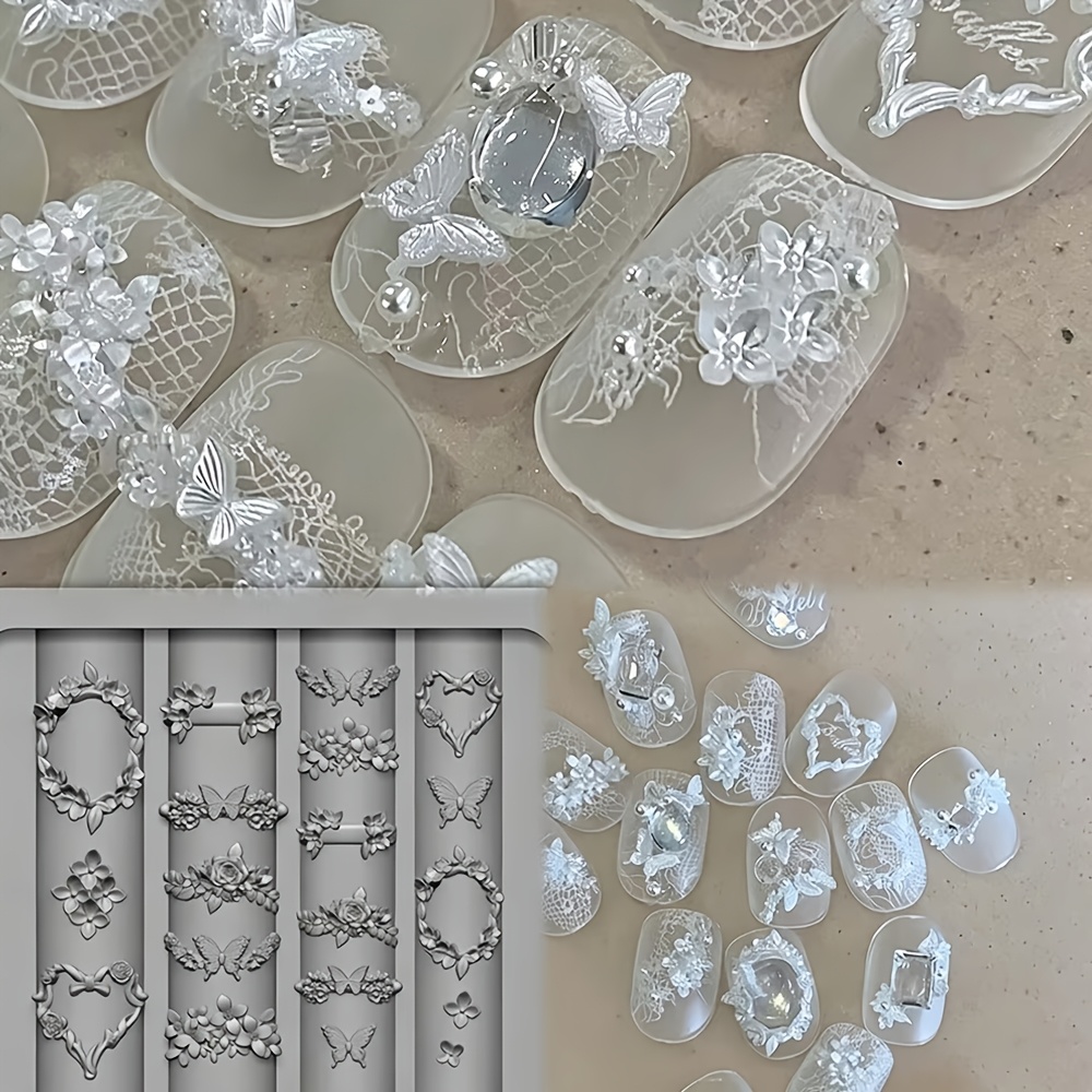 Durable Silicone Nail Mold with 3D Bow & Flower Patterns