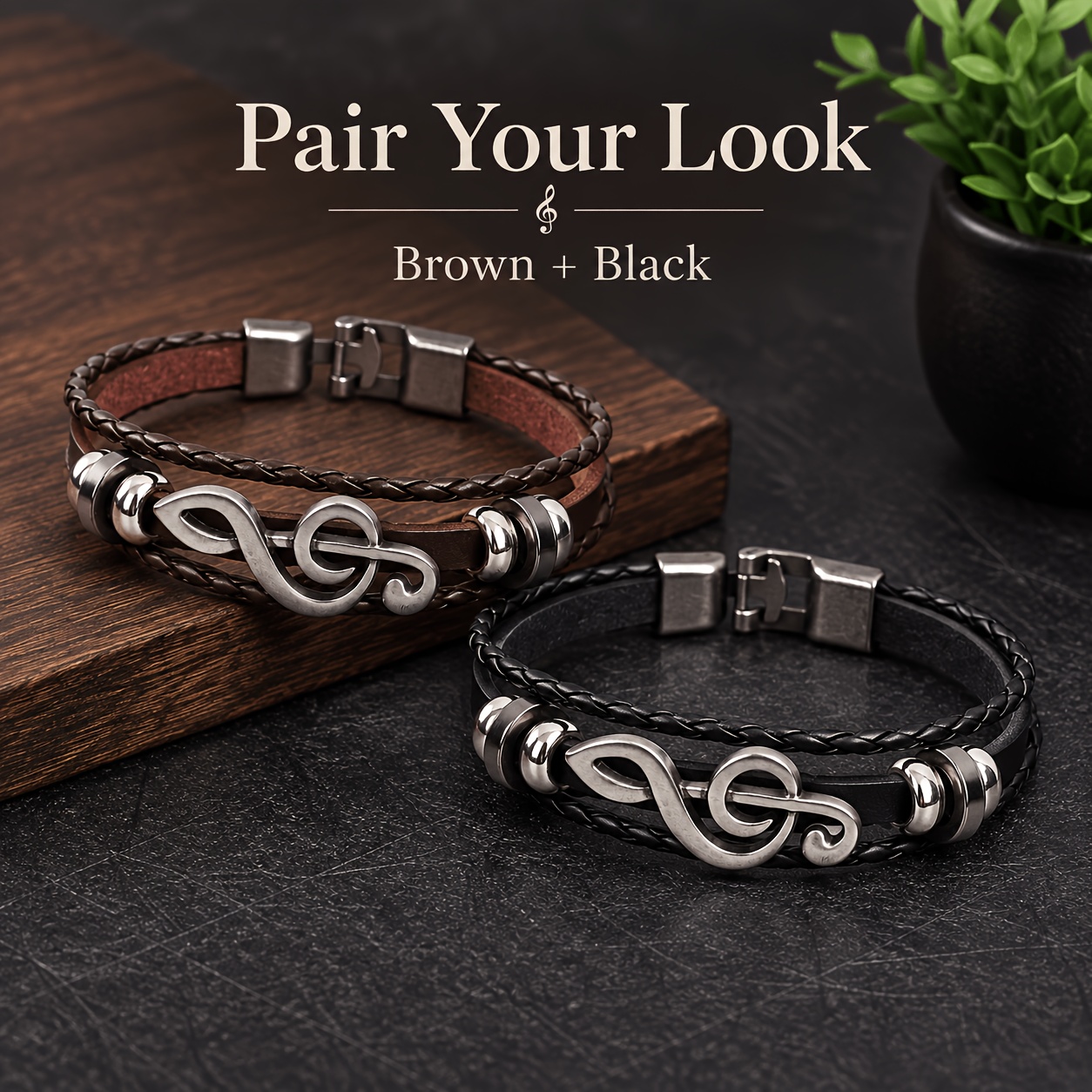 Unisex Music Note Multi-Layer Adjustable Cuff Bracelet