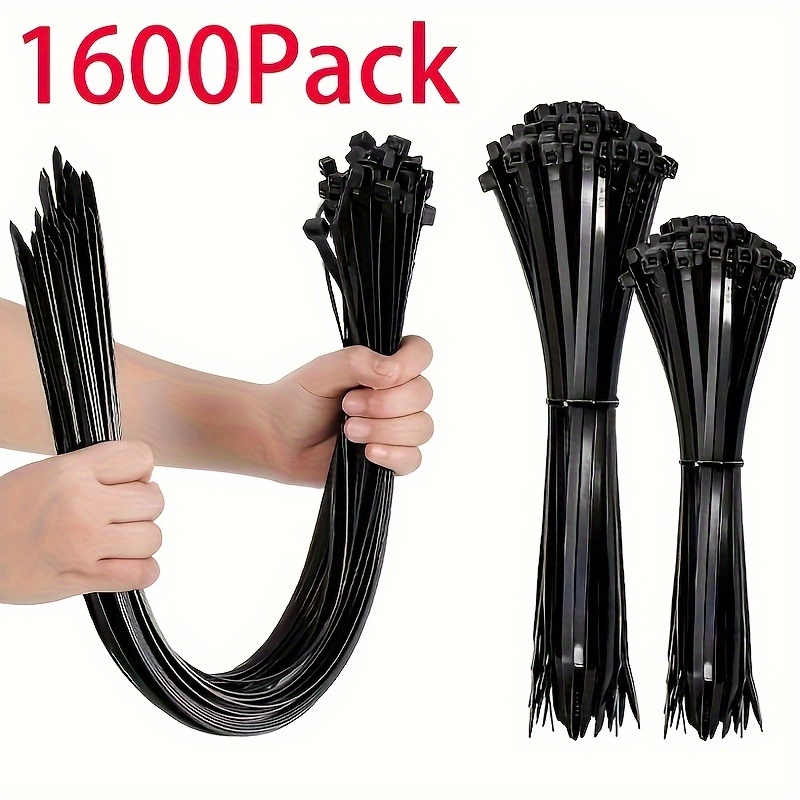 

1600pcs Cable Zip Ties - Heavy Duty 16+12+8 Inch - 50 Tensile Strength - Self-locking Black Nylon Tie Wraps For Indoor & Outdoor Use