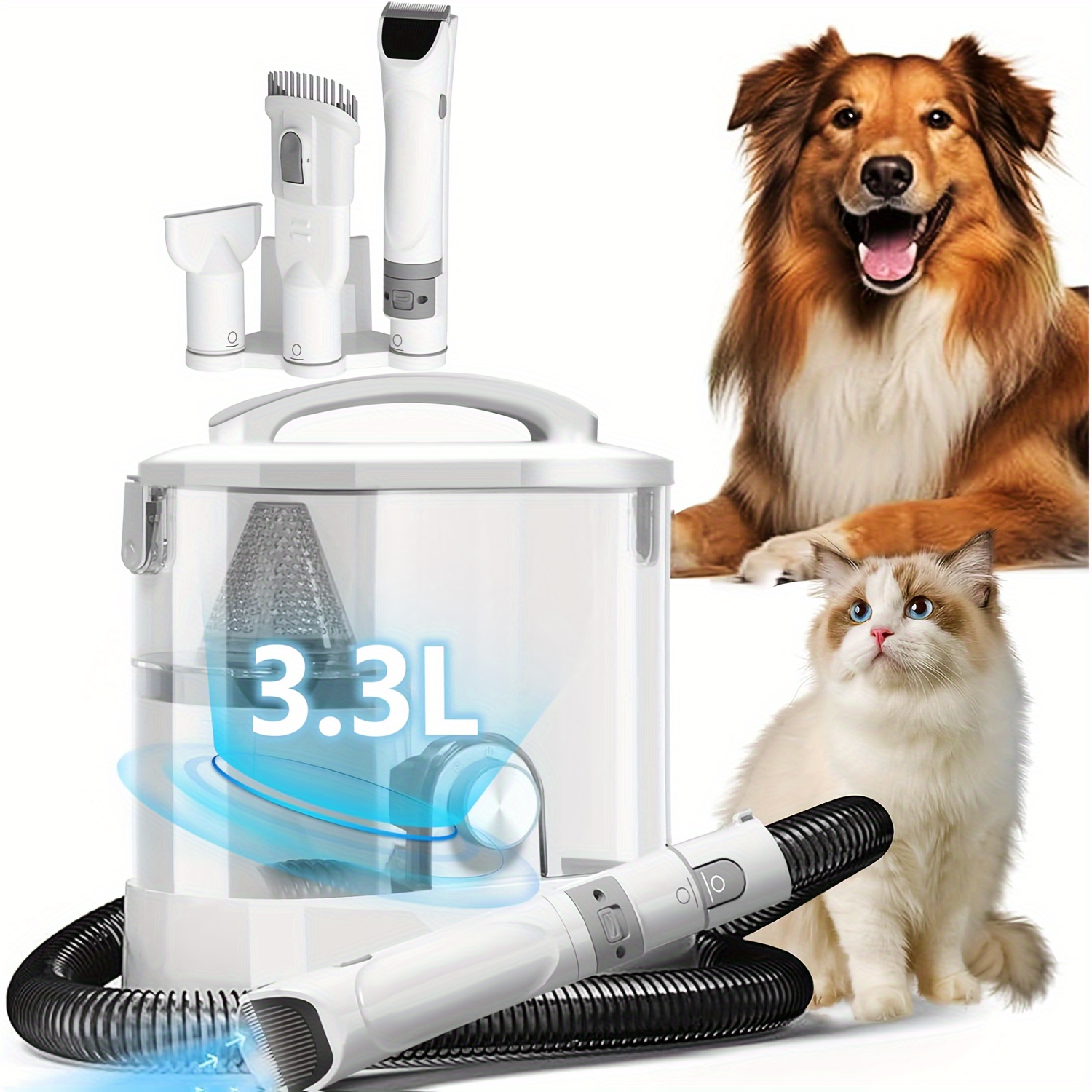 

1set, Pet Hair Vacuum For Shedding Grooming With Dog Clipper - Multipurpose Dog Grooming Kit With 3.3l Large Capacity Dust Box And Dryer Hair, 6 Pieces Grooming Tools For Dogs And Cats ( 4 In 1)