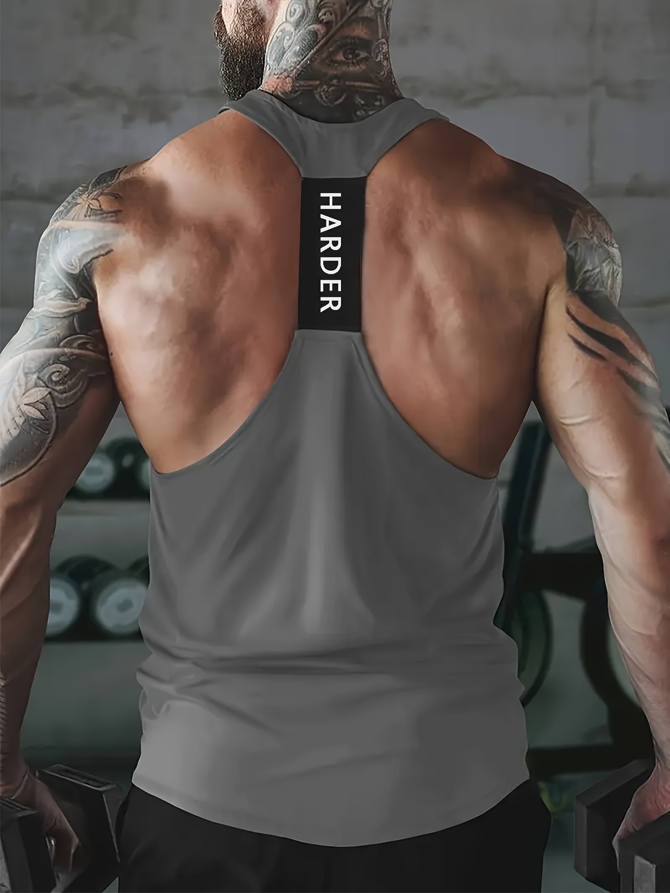 1pc Tongtongbang Men's Quick-Dry Breathable Workout Tank Top - High Elasticity Slim Fit Sleeveless Shirt with HARDER Letter Print for Gym Training & Summer Casual Wear, Quickdrying Fabric, Gym Clothes