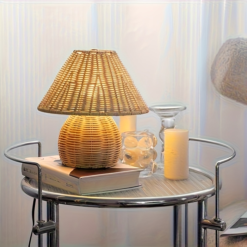 Bohemian Style Rattan Woven Table Lamp, Artistic Decorative Ornament