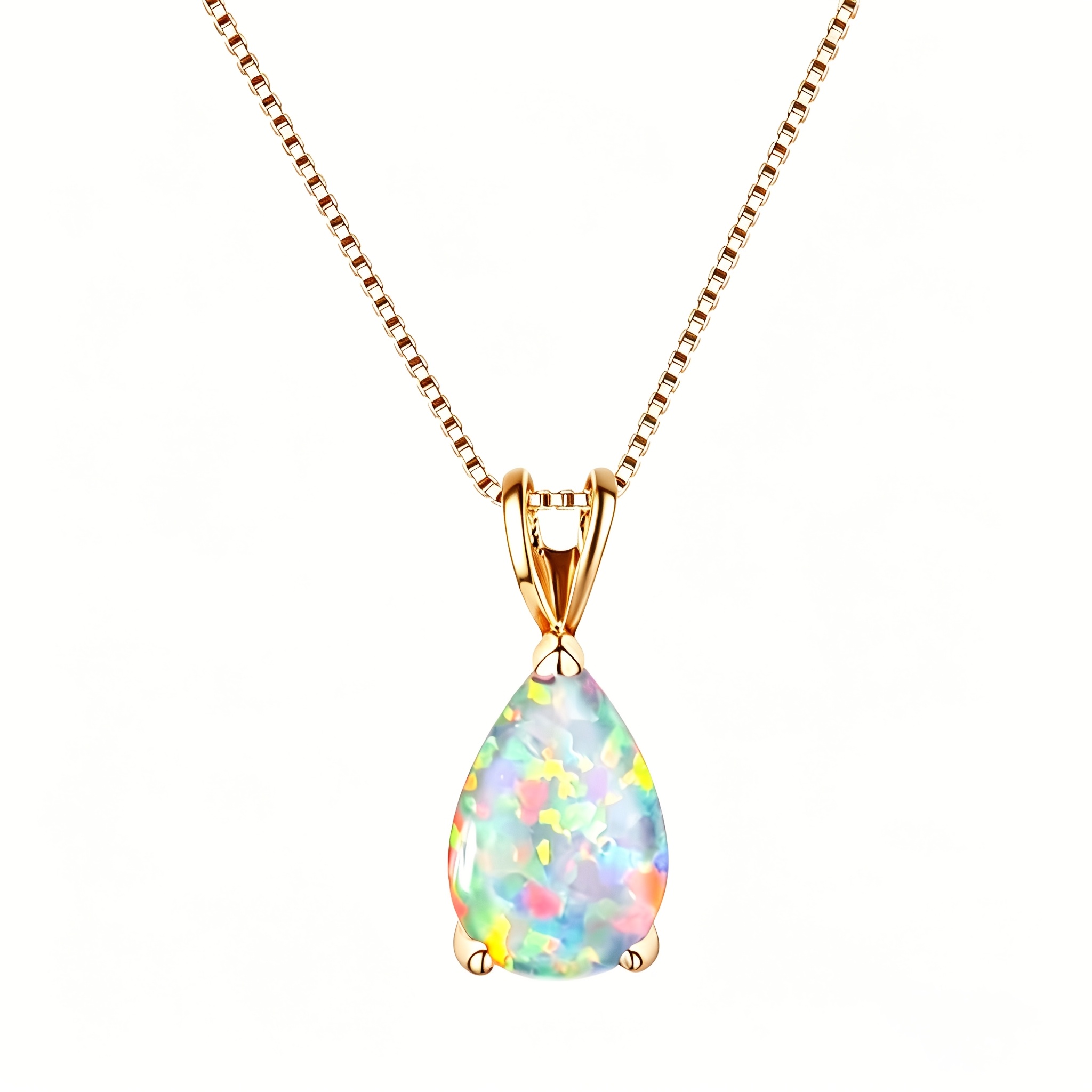TEMU Stunning Teardrop Fire Synthetic Opal Pendant Necklace, Rose Golden Plated October Birthstone Jewelry For Women, Hypoallergenic Opal Gift