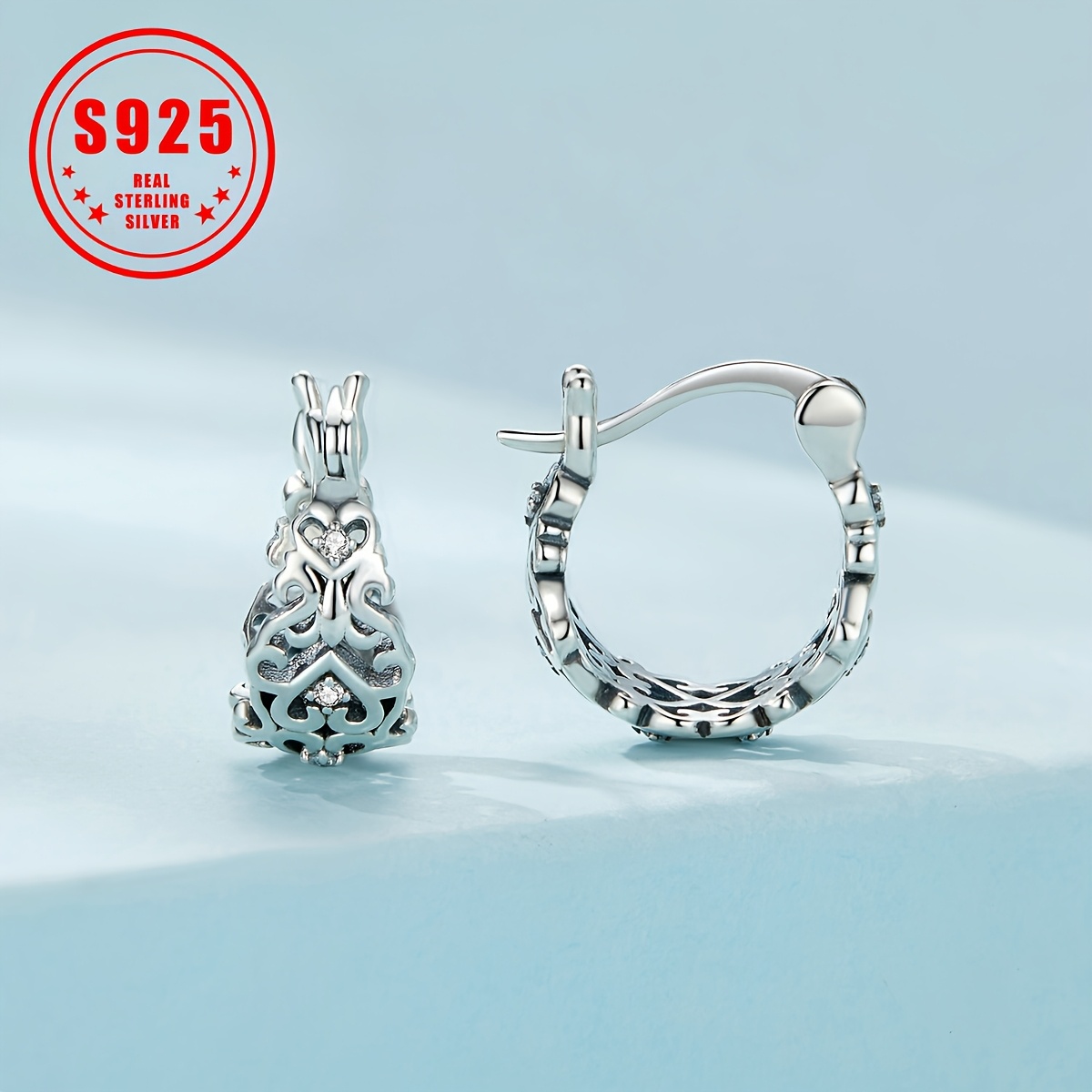 

1 Pair, Cutout Pattern 925 Sterling Silver Cubic Zirconia Earrings, Stylish Earring Hoops For Weddings, Parties, And Wear, Elegant And Luxurious In Style.2.4g/0.08oz