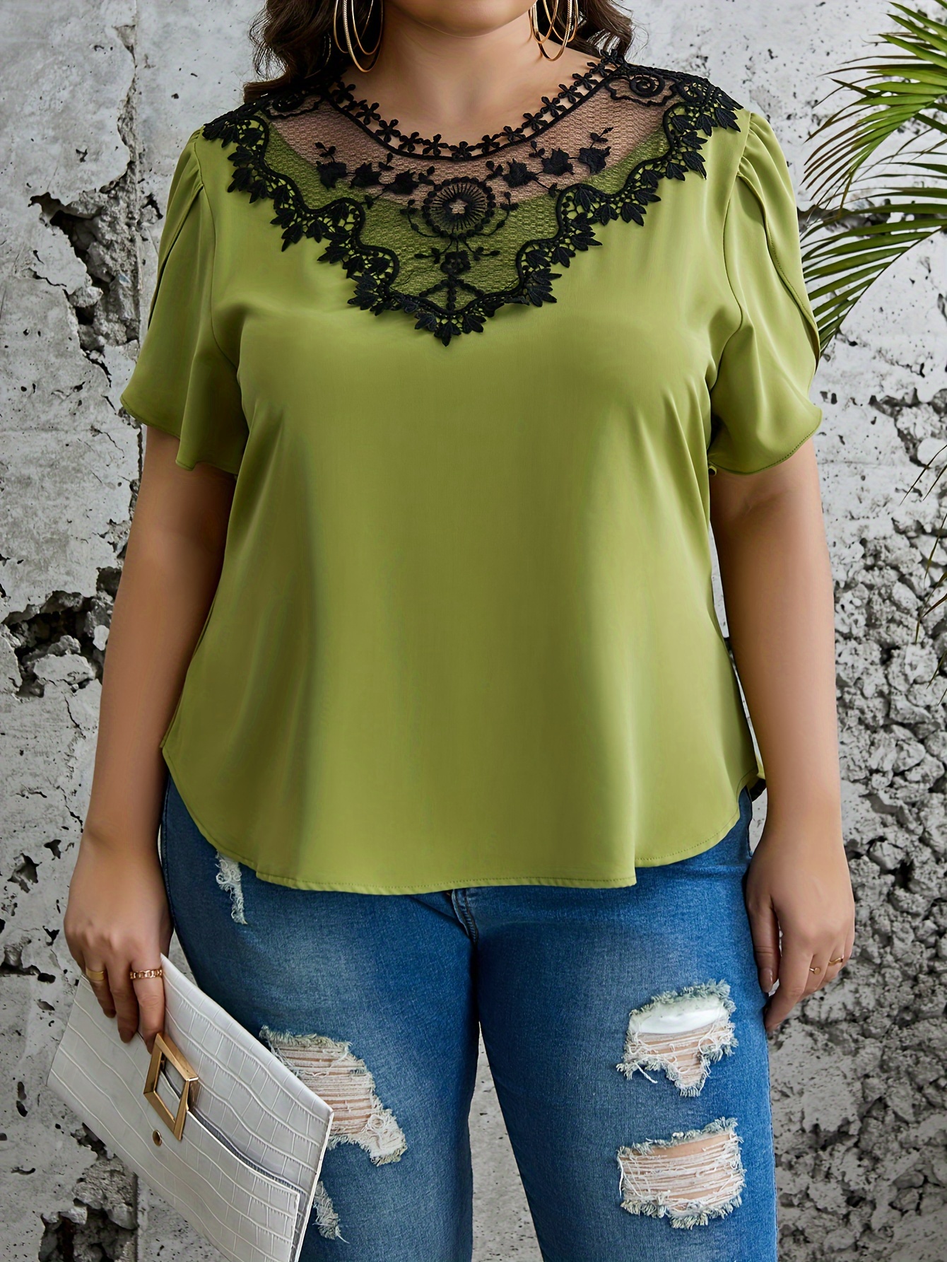 plus size plus size lace blouse women | temu Temu