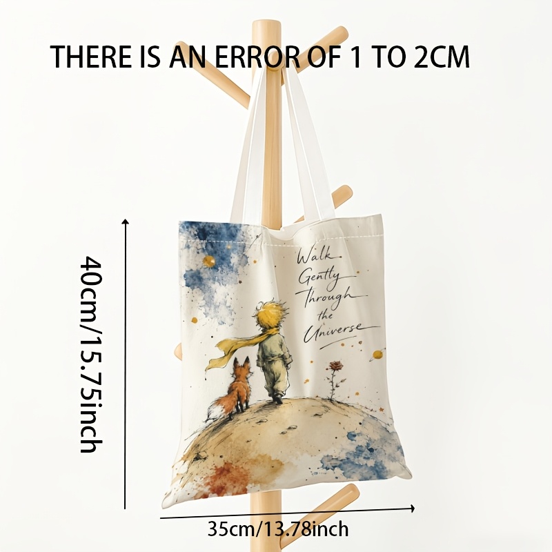 Image of 1pc The Little Prince Tote Bag Is Reusable And Features Designs Of , Rose, Planets, And Stars. A Perfect Gift For Book Lovers, A Lightweight Shopping Bag Suitable For Occasions Such , Travel, And .