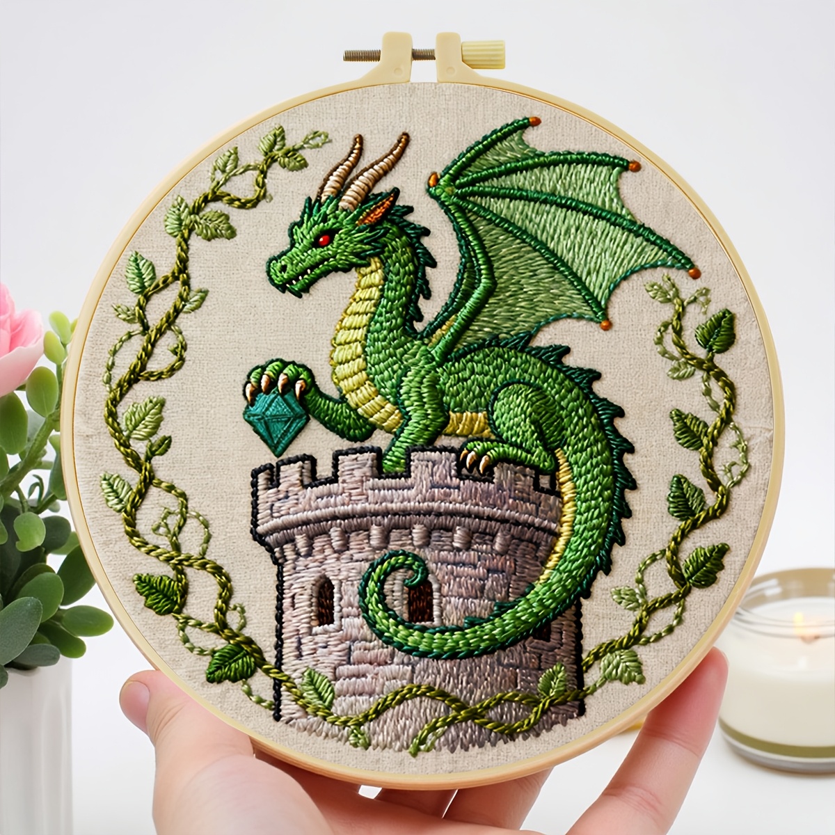 TEMU Kit de Broderie, 15x15 cm / 5,9x5,9 Pouces, 20x20 cm / 7,9x7,9 Pouces, de , Kit de Broderie DIY , Adapté aux Débutants Adultes, Incluant Tissu à