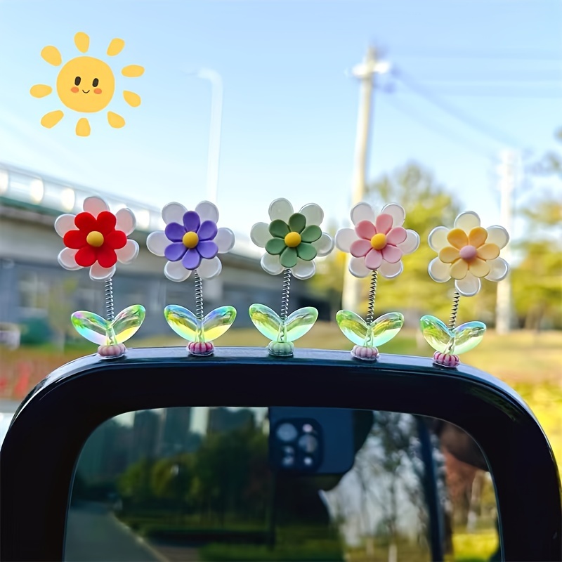 

5pcs Cute Shake Head Chrysanthemum Car Dashboard Decorative Decoration - Fresh Flower Fashionable Center Console Rearview Mirror Decoration Suitable For Car Interior