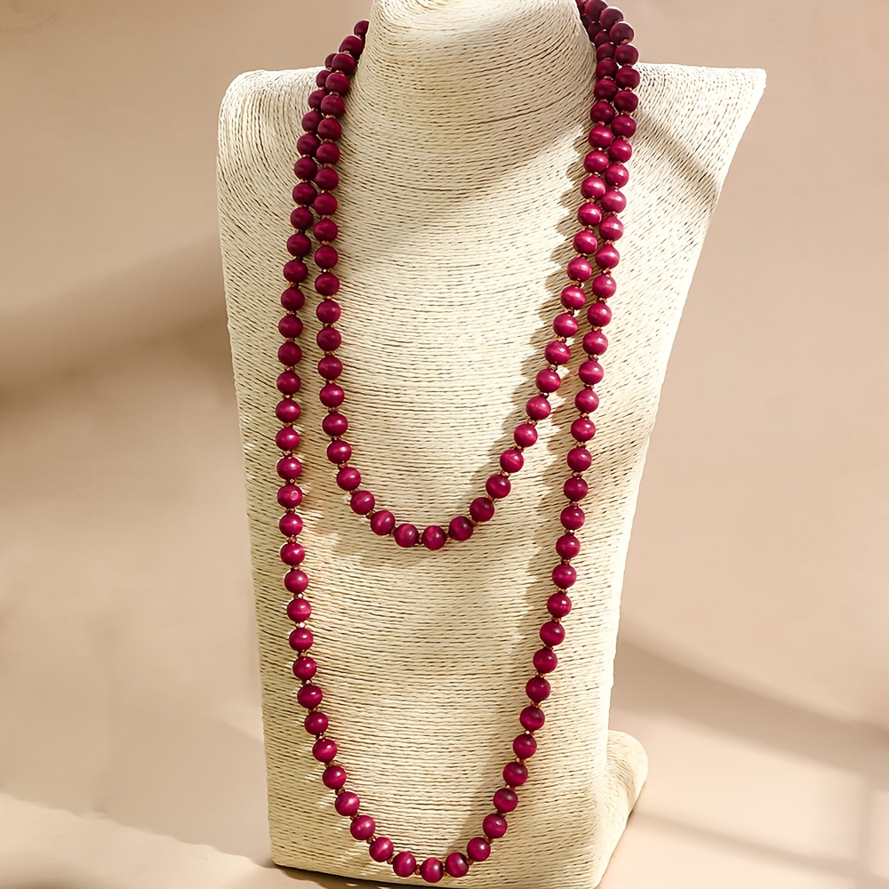 

A Bohemian Style Women' Line Necklace With Vintage Long Wooden Beads, Handcrafted In Angola Red, And Is Suitable For Use, Making It A Perfect Gift For Her - No Metal Plating, Ideal For All .