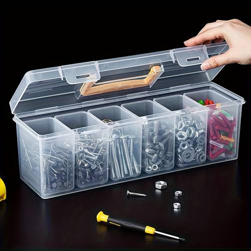 7 pz (6 scatole piccole e 1 scatola ), scatole portaoggetti per utensili, trasparenti portatili a scomparti , per riporre viti, chiavi inglesi e accessori di ferramenta, scatole per i giocattoli.