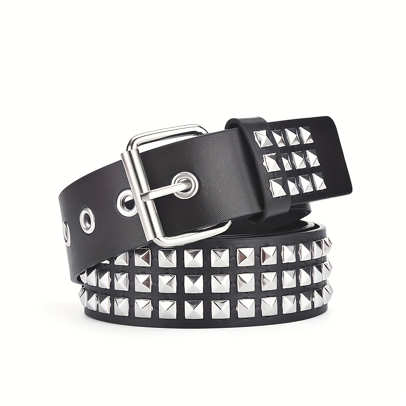 1pc mens gothic rivet   pu belt with square beads and double row studs pyramid punk   belt