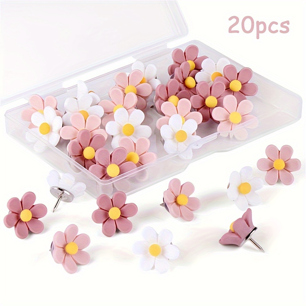 TEMU 20pcs Decorative Resin Flower Pushpins - Thumbtacks For Photo Walls & Office Supplies