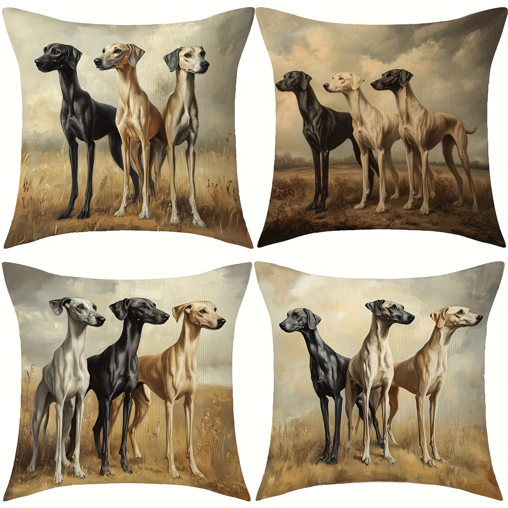 

4-pack Polyester Greyhound Pillowcases, Double-sided Print, -friendly Cushions, Romantic & Vibrant Design, Ideal Gift For Dog Lovers - No Insert Included