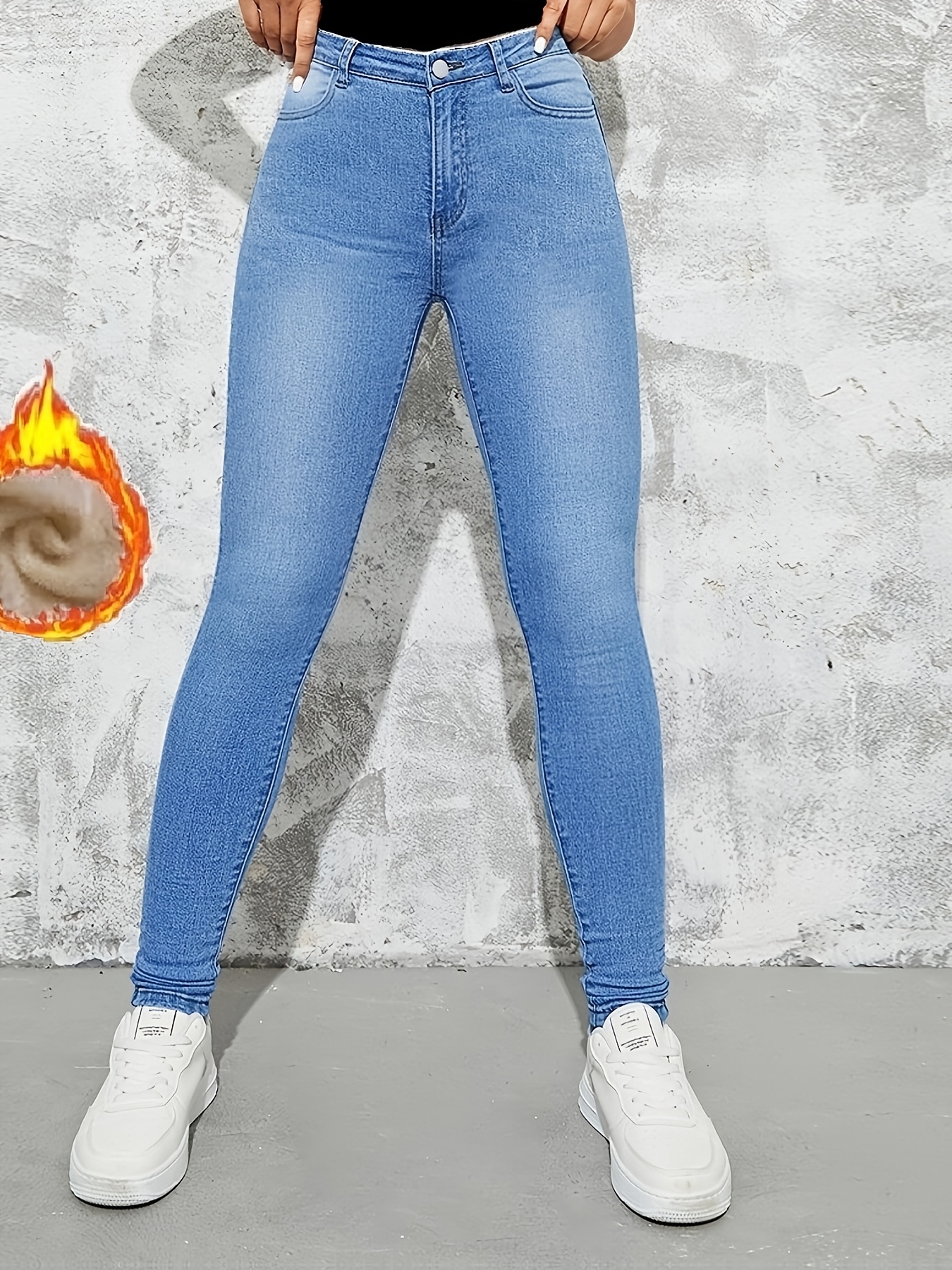 womens fleece lined thermal jeans thickened Temu United Arab