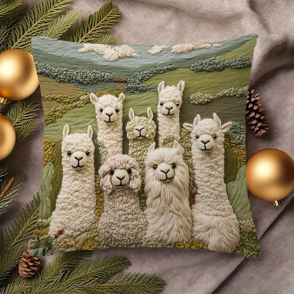 

Super Soft Short Plush 18x18 Inch Pillowcase, Double-sided Alpaca Farm Print, Ideal For Sofa And Bedroom Decor, Zip Closure, Machine Washable - No Insert Included