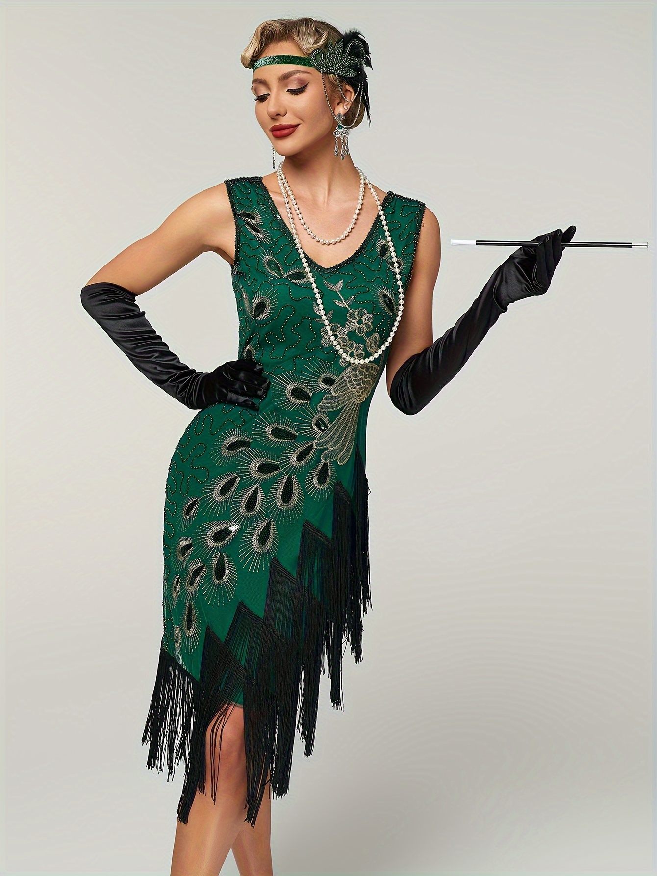 green emerald velvet dress Jade green 1920s dress with sweetheart neckline and split flutter sleeves main image 1