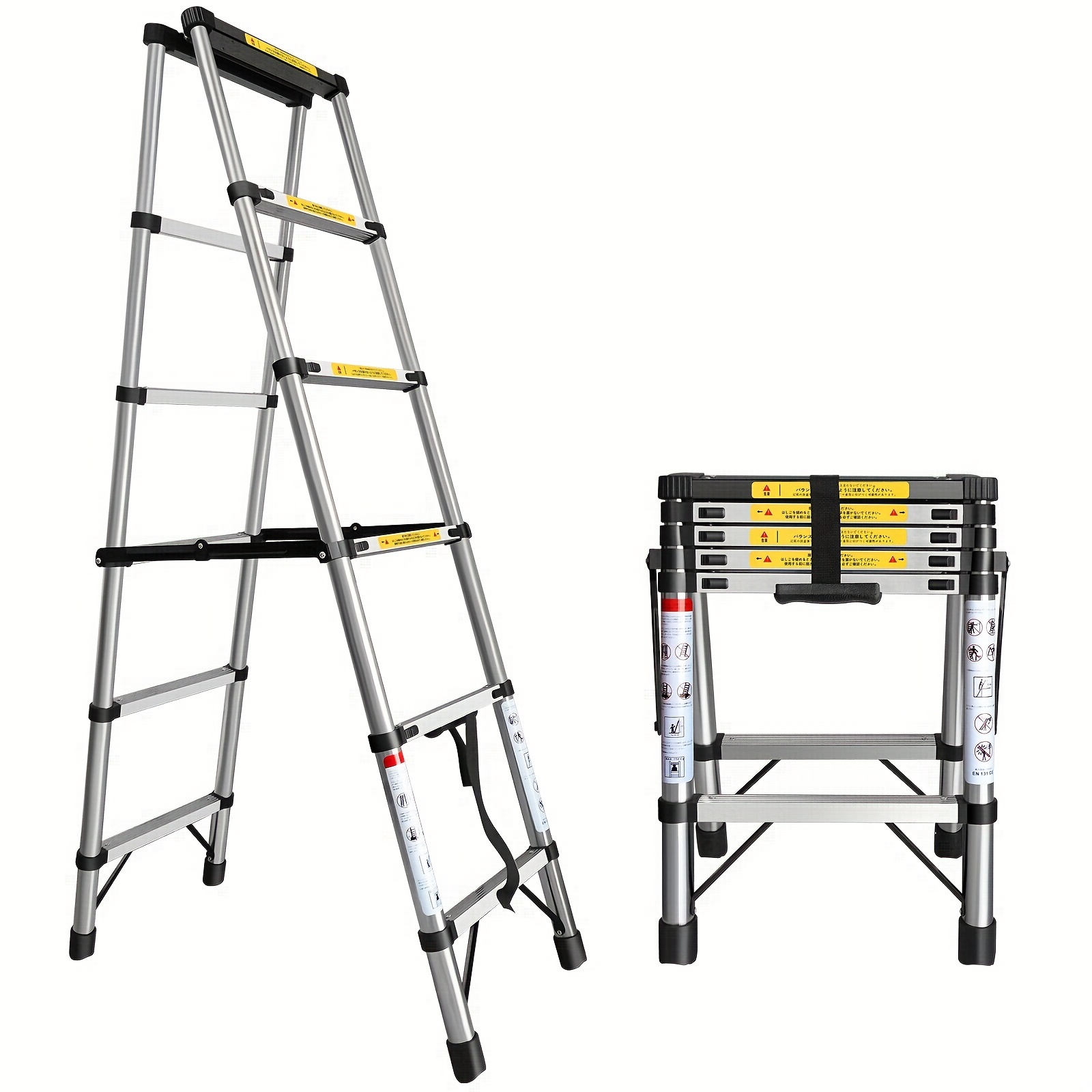 伸縮式伸縮はしご アルミ製折りたたみはしご 最大荷重150kg/330ポンド 