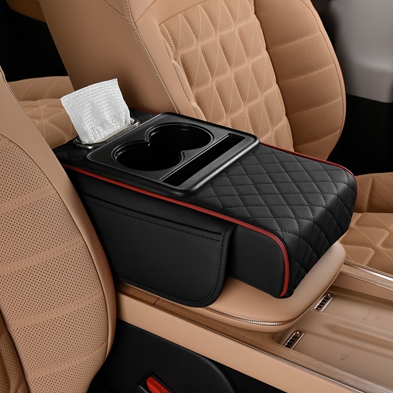 

1pc Luxury Leather Car Armrest Pad With Tissue Box Holder - Comfortable Center Console Cushion For