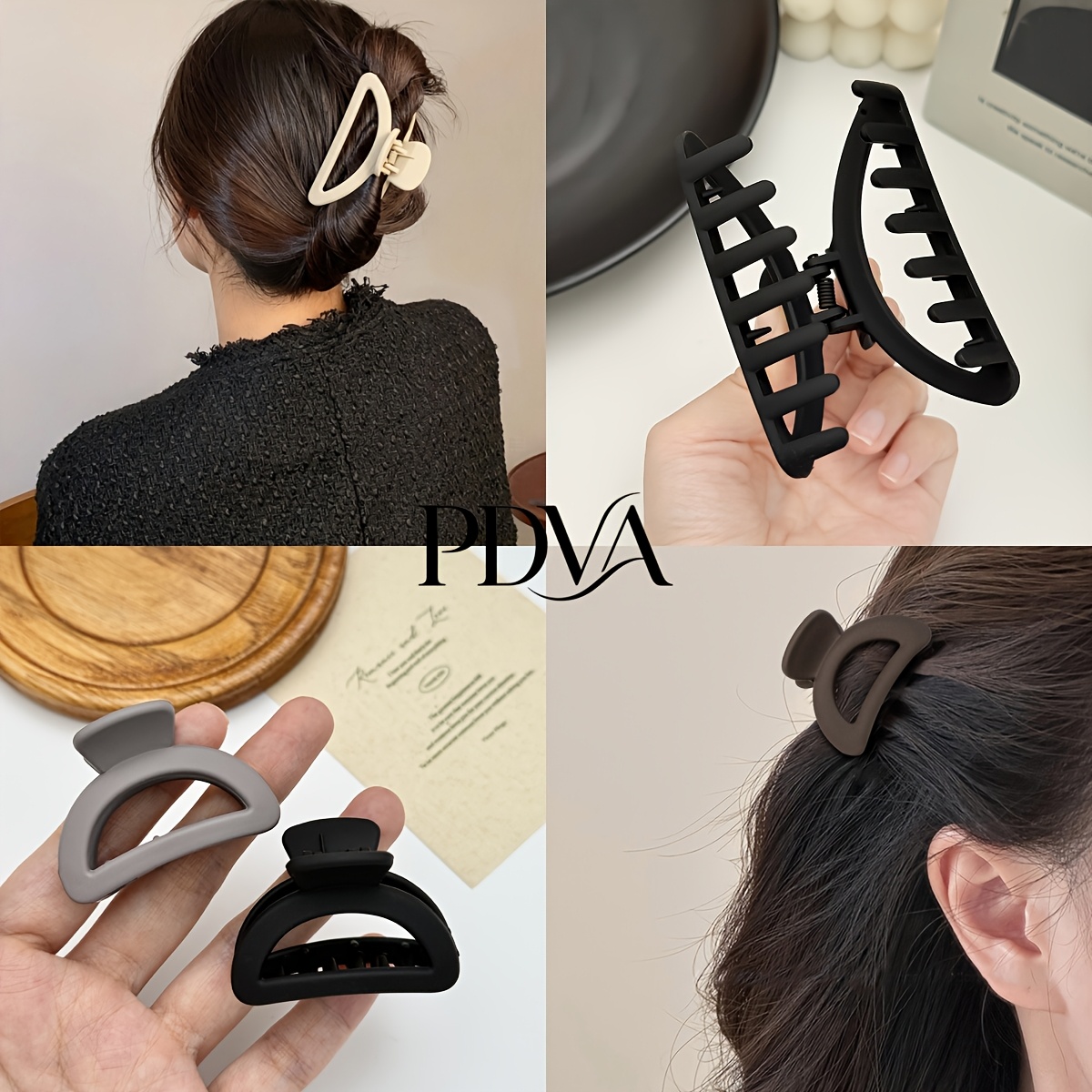 6pcs Matte Hollow Half-Round Hair Clips Set