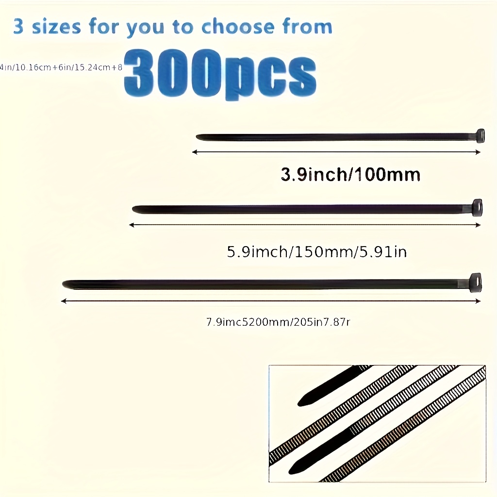 300 piezas de correas de nylon industriales de alta resistencia, antideslizantes y ajustables, multiusos de 10.16/15.24/20.32 cm, para muebles de exterior y jardinería, con hebillas de trinquete negras, duraderas y resistentes a todas las condiciones climáticas