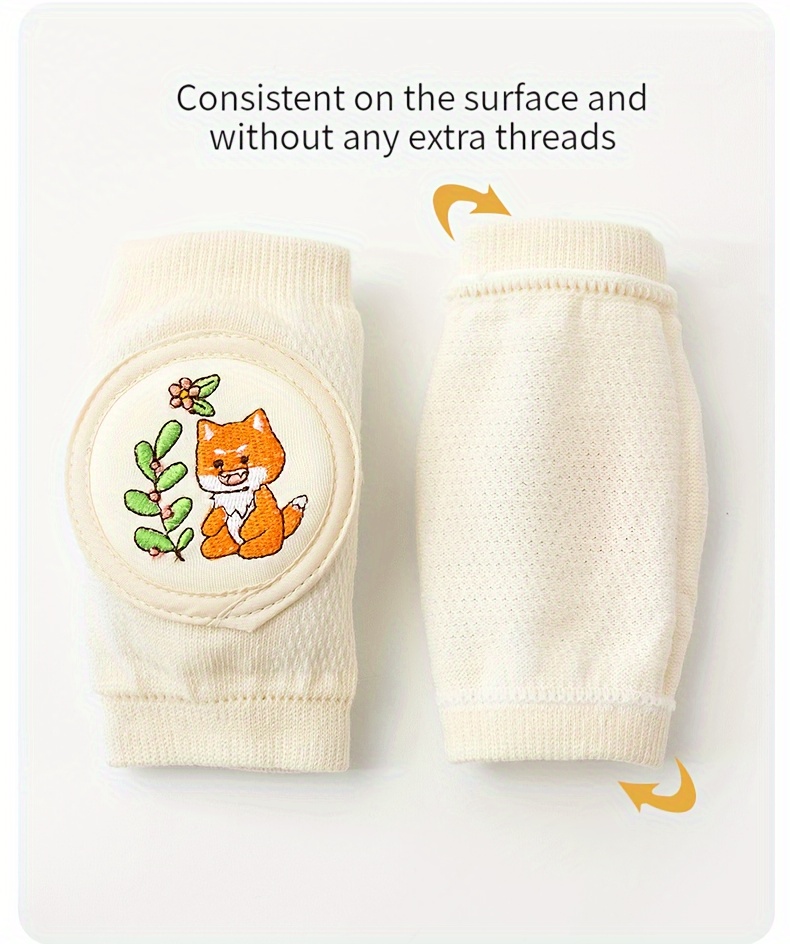 2pcs Animal Embroidery Youngsters's Knee Pads, Breathable Lightweight Youngsters Crawling Elbow Guards, Anti-Slip Safety Protectors for Youngsters and Youngsters - Beige Polyester details 3