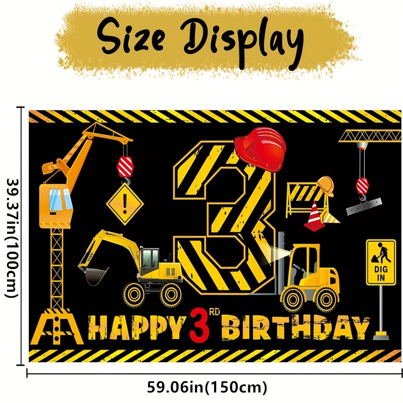 1pc, Boy Building Third Birthday Banner Decoration, Dump Truck Building  Theme Third Birthday Background Party Supplies, Excavator Crane Excavator  Thre