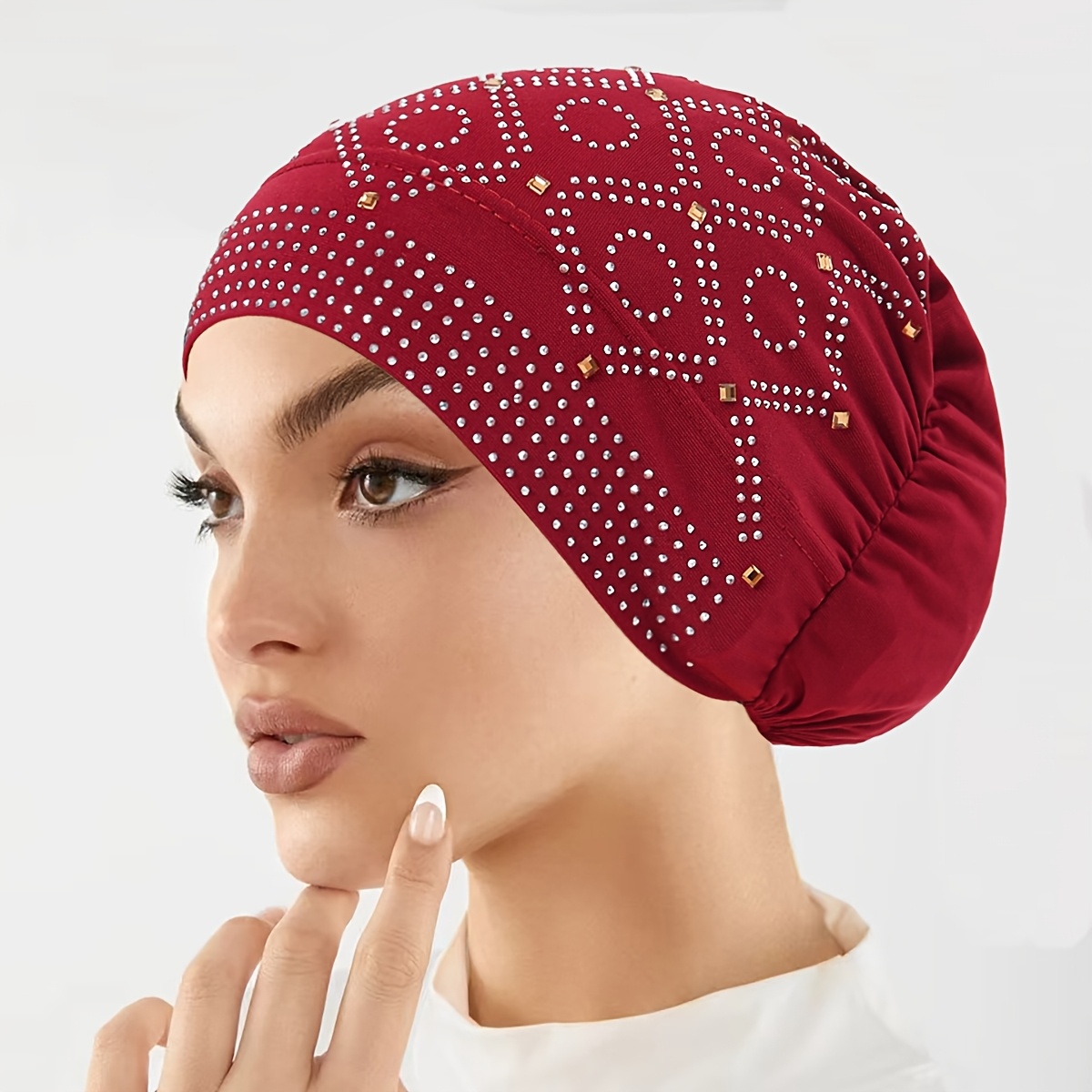 Women's Fashionable -encrusted Headscarf Hat, Retro Fashion Hat, Chemotherapy Hat