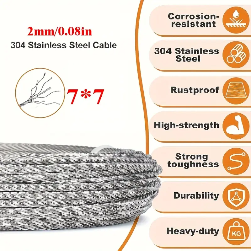 787 40 393 70 inch 304 stainless steel wire rope kit used for hanging lamps garden fence line fence ropes clothes drying lines outdoor sunshade sails curtain lines   Product details 0