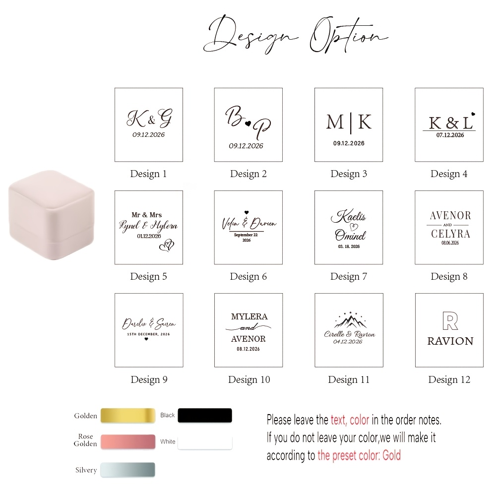 TEMU Customizable Vintage For Velvet Ring Box For Weddings, Featuring Personalized Name/date Display, Soft For Velvet Lining, Suitable For Weddings,