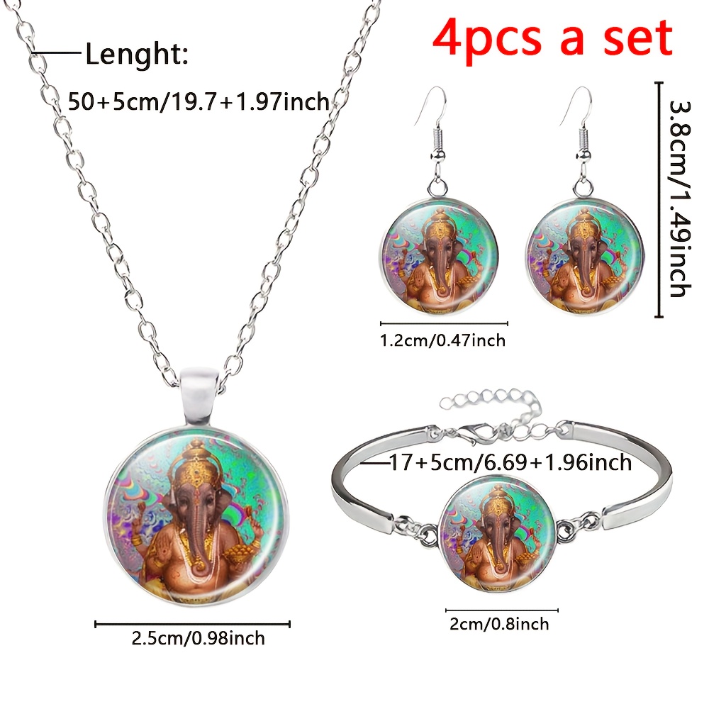 4pcs Glass Inlaid Elephant Head Jewelry Set for Women
