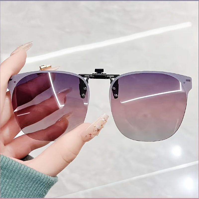 

Fashion Square Frame Glasses, Gradient Polarized Clip-on Glasses For Women, Tac Lens, Sports Style