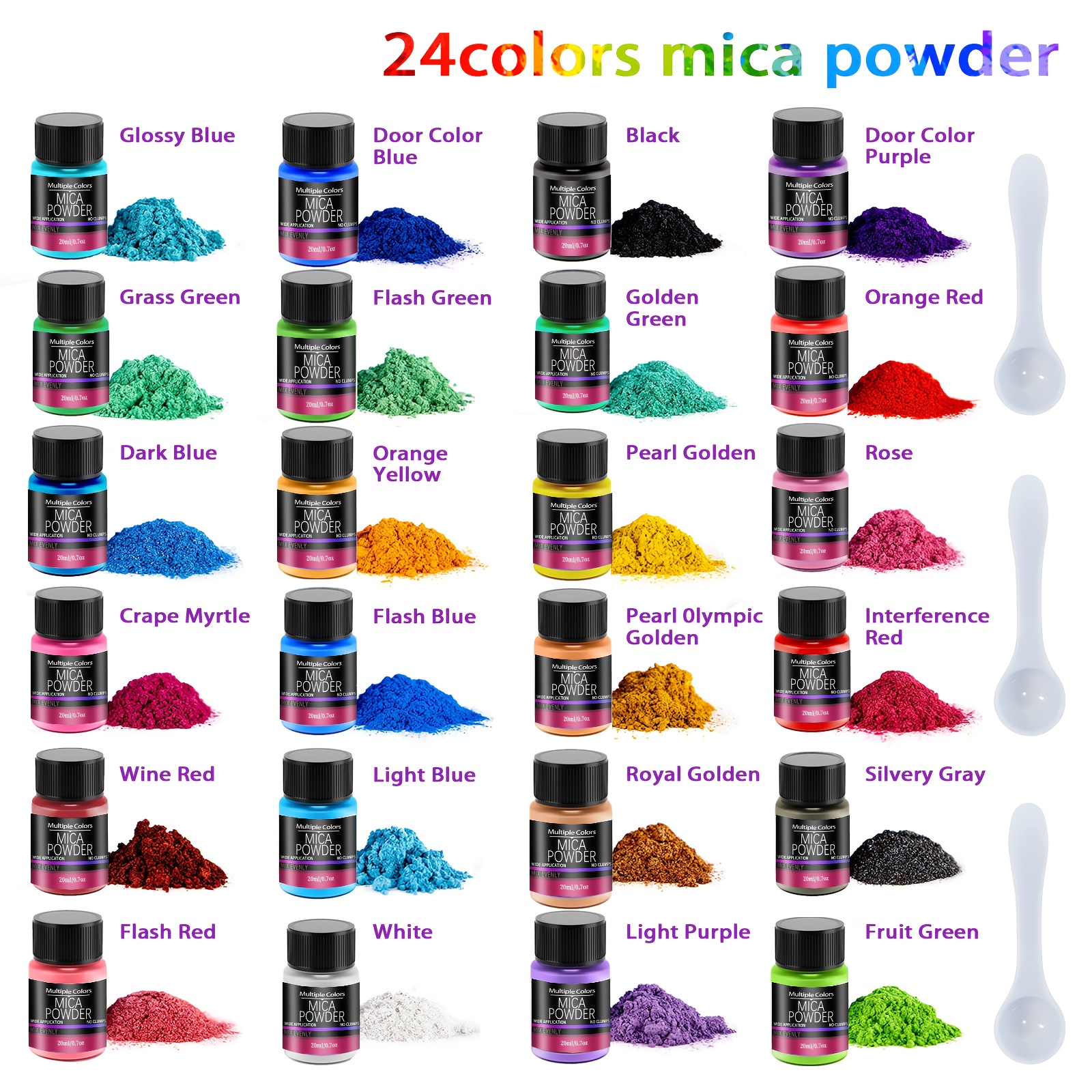 Image of 24 Colors Mica Powder, Mica Powder For Epoxy Resin Dye, Mica Pigment Powder For Jewelry Making Project Art, Oil Painting, Tumbler, Slime, Candle Making