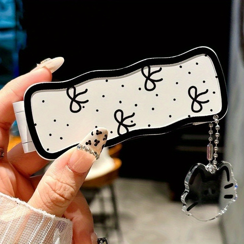 TEMU Black Bow Integrated Folding Comb Compact Mirror Comb With Air Cushion - Portable Travel Makeup Mirror With Adjustable Stand - Comes With Cute Charms - Gift