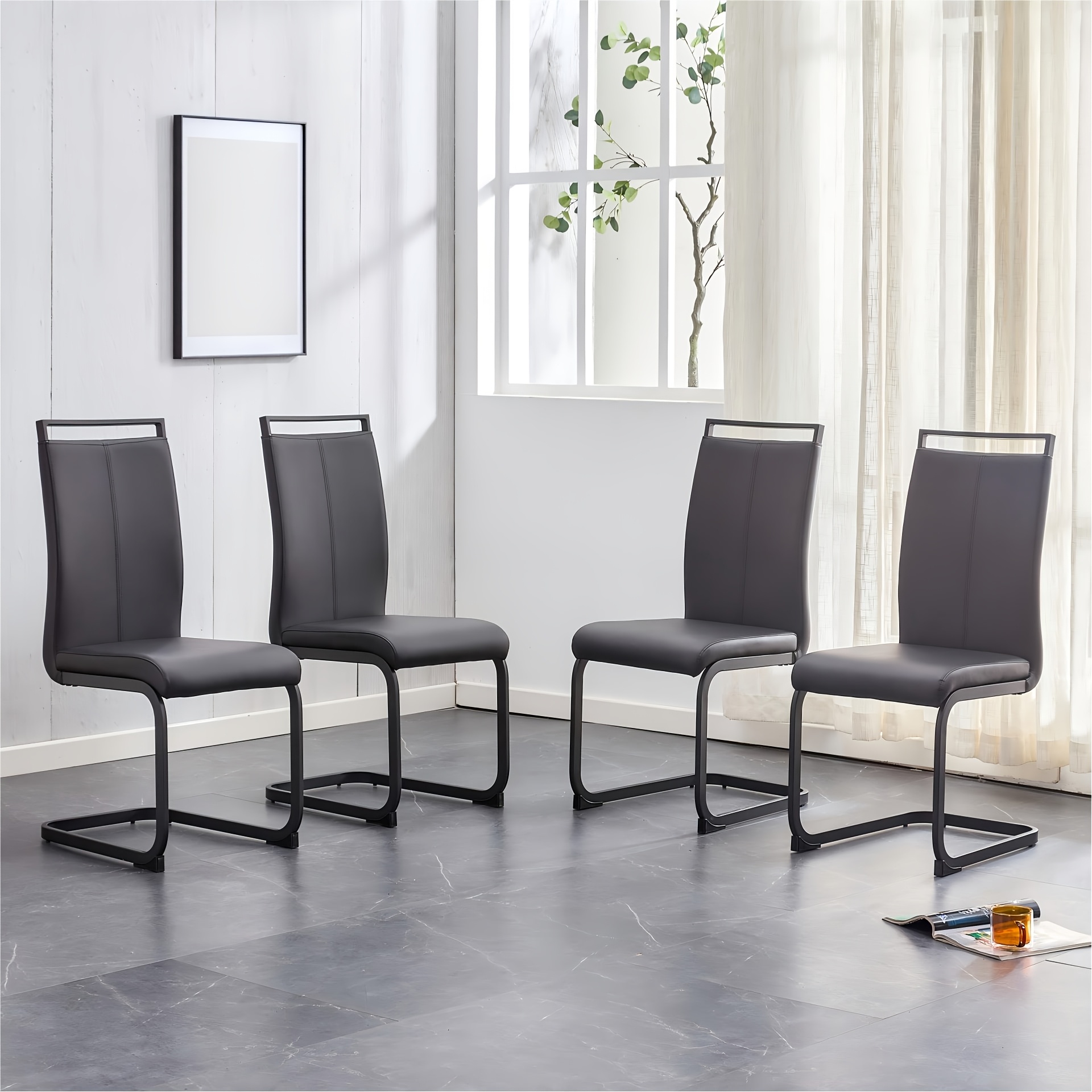 Modern Dining Chairs Set of 4, High Back White Kitchen Chairs, Faux Leather Side Chair with Gold Plated Metal Legs, Easy to Install Upholstered Dining Chairs, Ideal for Living Room, Easy to Install (Golden/Silver Leg) Local Warehouse