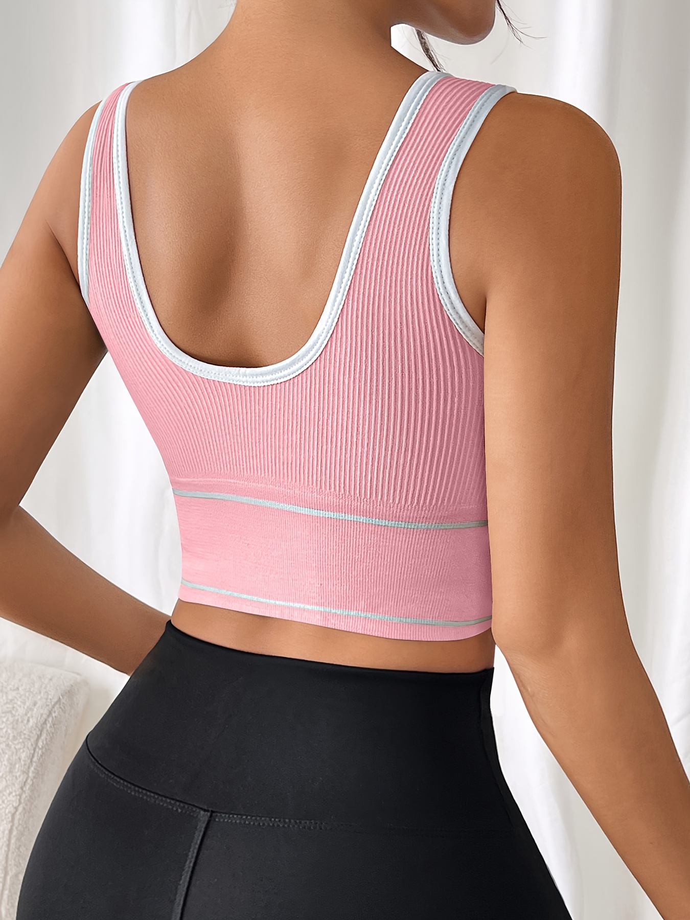 DanShen Women's High-Support Sports Bra - Wireless, Padded, Stretchy Nylon Blend for Yoga & Running, Mint Green Ribbed Design with White Logo, Machine Washable