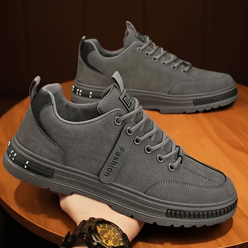 Men's Stylish Plus Size Solid Color Ankle Boots - Comfortable, Non-Slip Lace-Up Sneakers for Outdoor Activities & Casual Wear