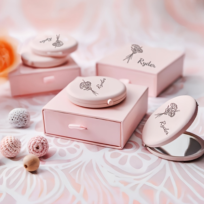 Personalized Laser-Engraved Pink Makeup Mirror