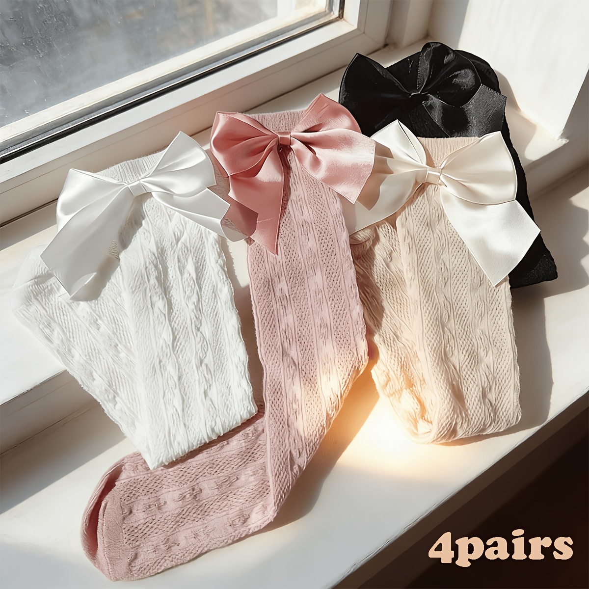 TEMU 4-pair Girls' Thin Mid-calf Socks, Mesh Breathable And Comfortable, Pair Well With Princess Dresses And Shorts, Suitable For Spring, Summer,