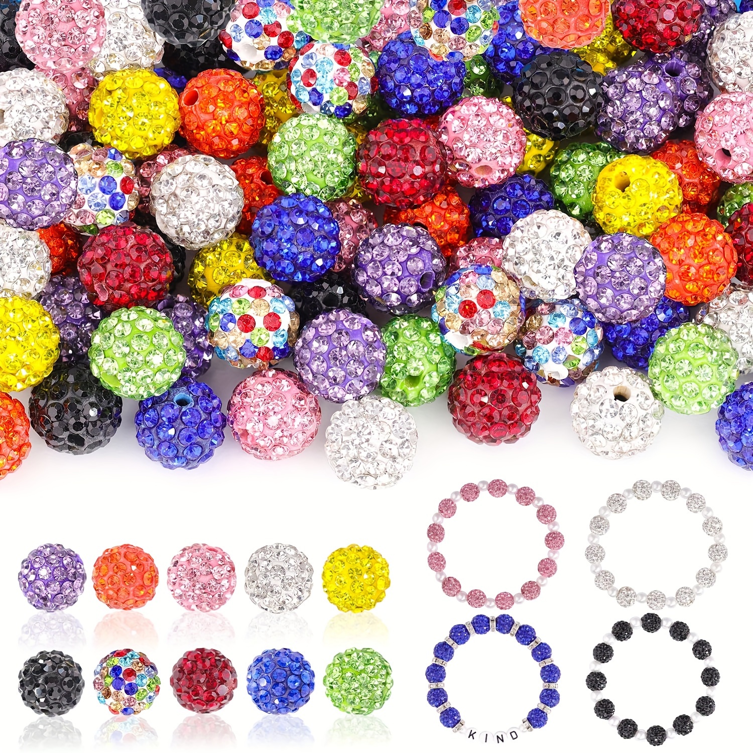 

20-piece 10mm Multicolor Rhinestone Beads - Shimmering Disco Ball & Crystal Clay For Diy Jewelry Making, Necklaces, Bracelets, Earrings