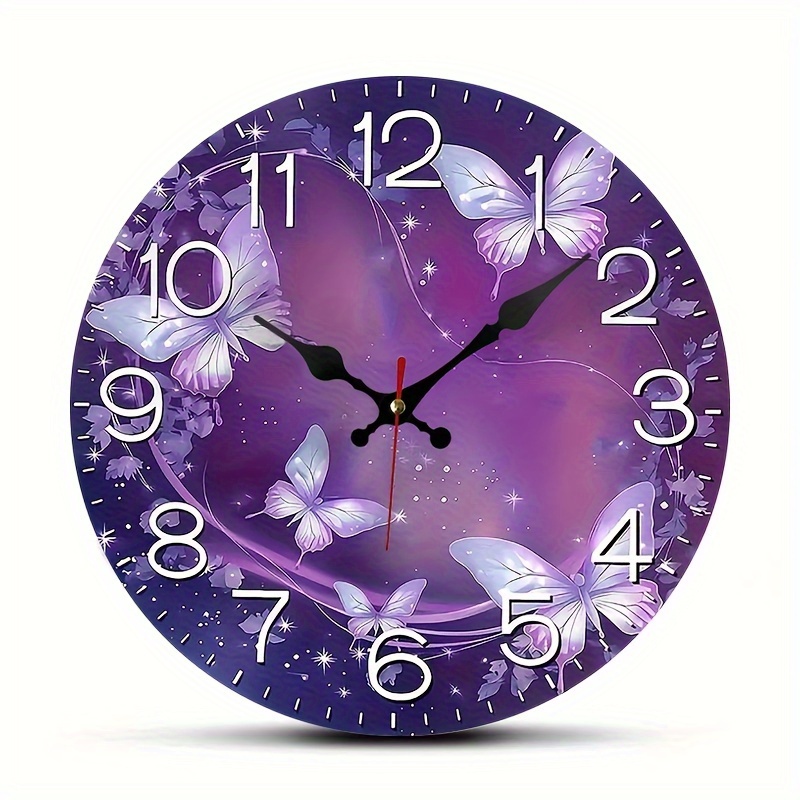 

1pc 12-inch Wooden Wall Clock, Purple , Silent Non-ticking Decorative Clock For Home Decor, Rustic Farmhouse Style With And Long Service Life, Gift – Aa Battery Operated (not Included)