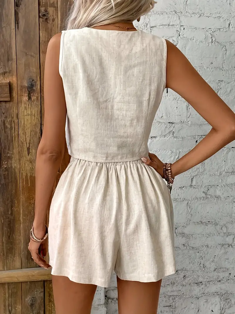 Ensemble Femme 2 Pièces Été Casual Sport - Gilet Sans Manches Et Short Taille Haute Chic
