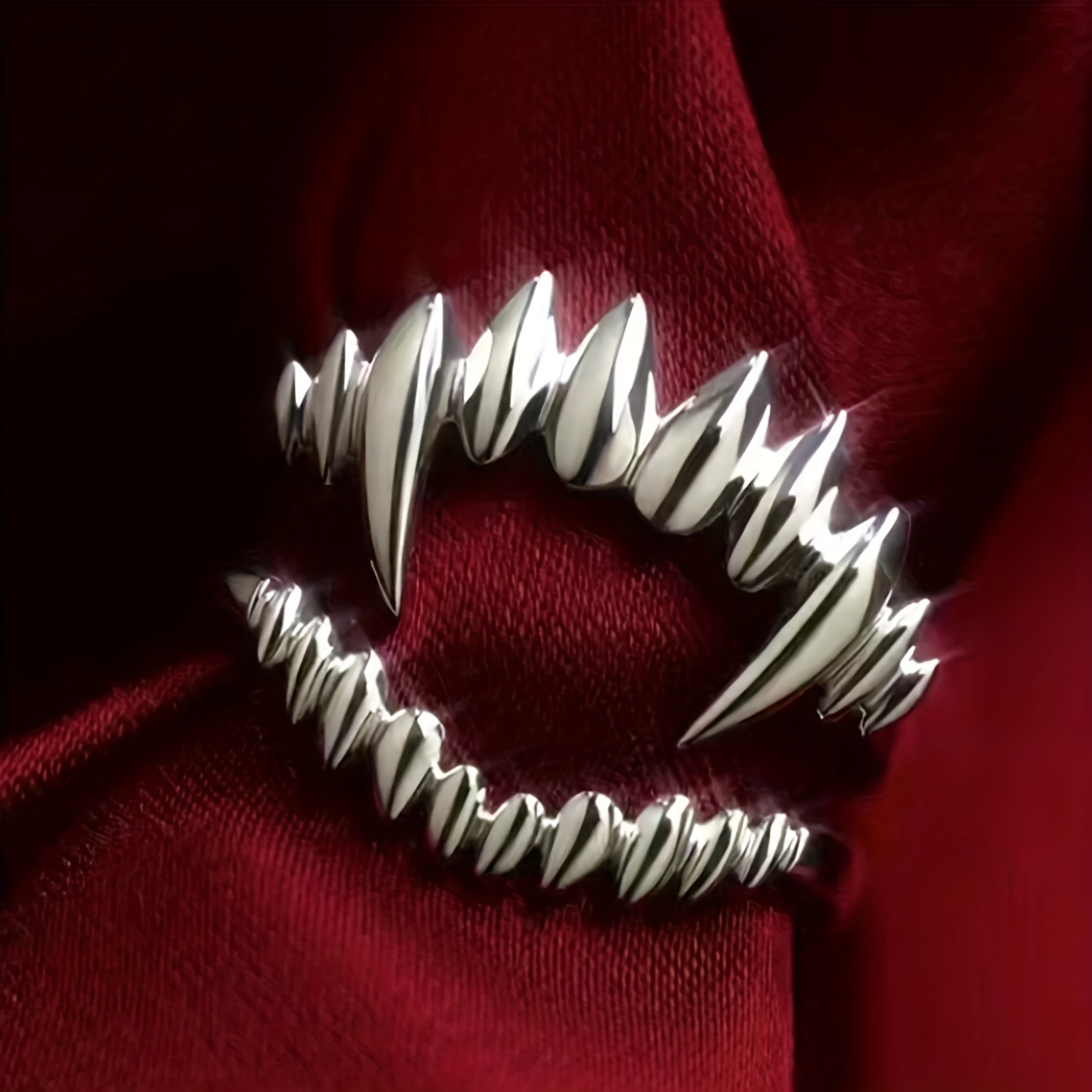 TEMU 2pcs Stainless Steel Vampire Ring Set, Adjustable Open Band Ring For Men And Women, Personalized Gothic Style Additions, For Halloween Costume