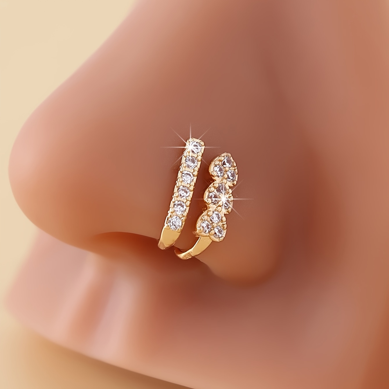 TEMU 2pcs Vintage Bohemian Style Nose Ring Set For Women - Adjustable, No Piercing Required, Perfect For Parties, Gifting, And Celebrations, Nose