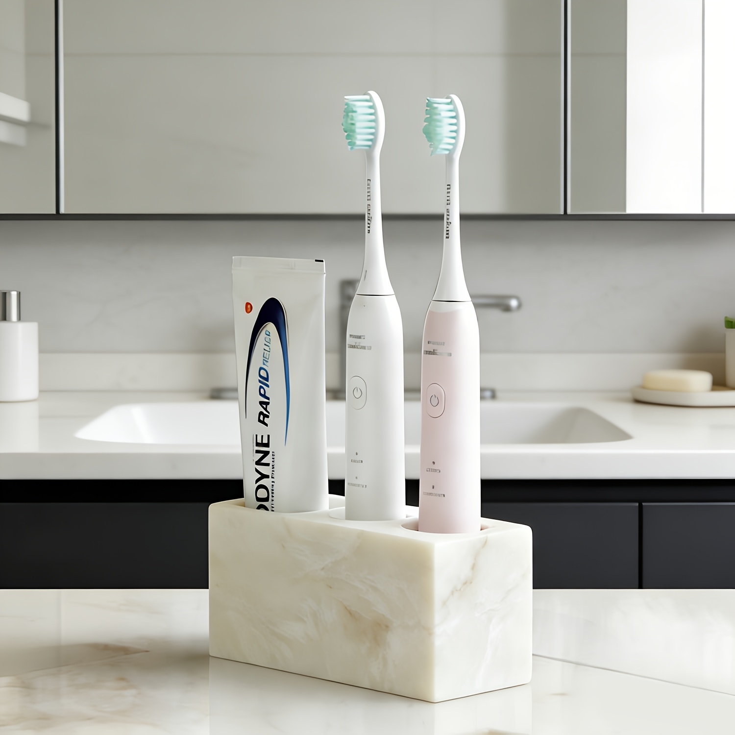 PARKMANI Portaspazzolino per bagno, portaspazzolino elettrico e dentifricio, organizer per spazzolino da denti per piano di lavoro del bagno (bianco